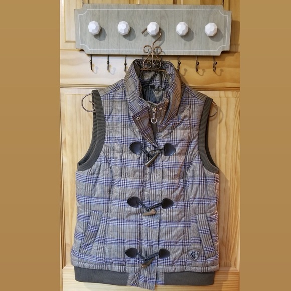 Ariat Brown Plaid Quilted Zip Up Vest - Picture 1 of 4